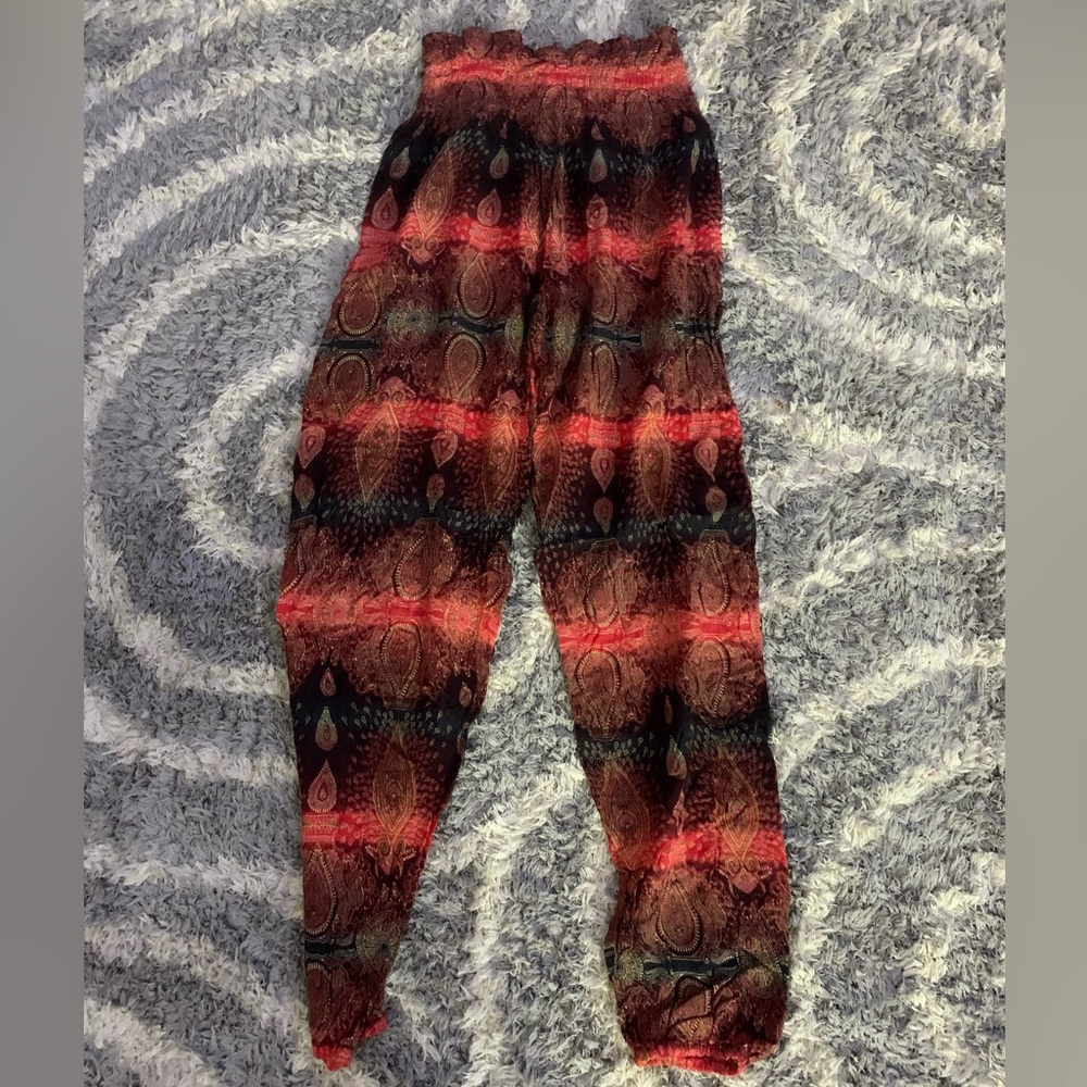 Indian Bohemian Gypsy Red/Black Paisley Print Yoga Meditation Harem Pants